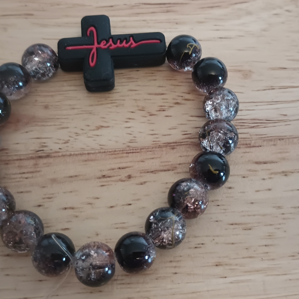 Wrist Baker Cross Red And Black Beads Are Black